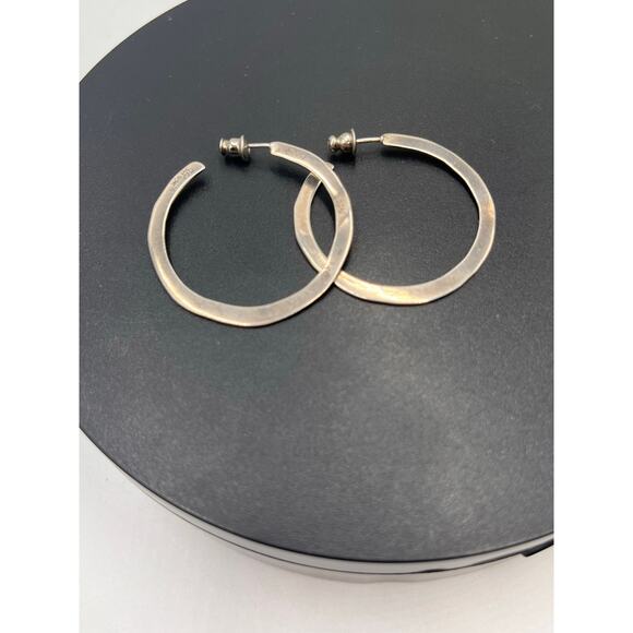 Canada‎ Signed Designer 925 Hammered Irregular Medium Hoop Earrings 5.5 Grams - Picture 8 of 8
